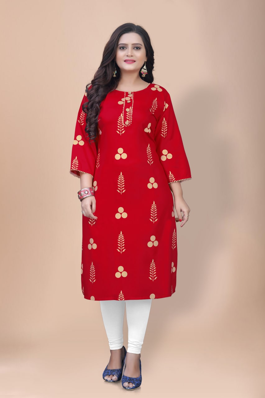 Designer Rayon Kurtis with Gold Print π